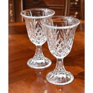 Vintage Godinger Lexington Lead Crystal Wine Goblets Pair Diamond Cut - 7.5"